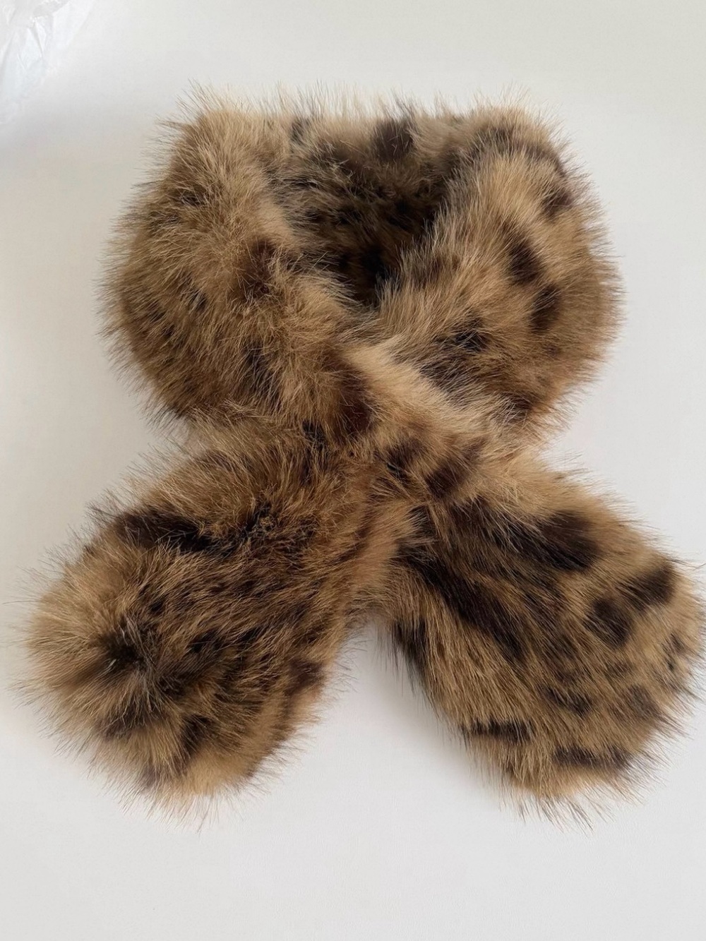 Faux Fur Leopard Print Scarf - Brown